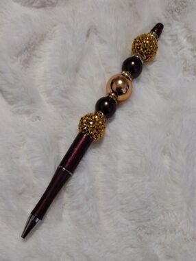 Elegant Brown and Gold Tall Beaded Ballpoint Pen